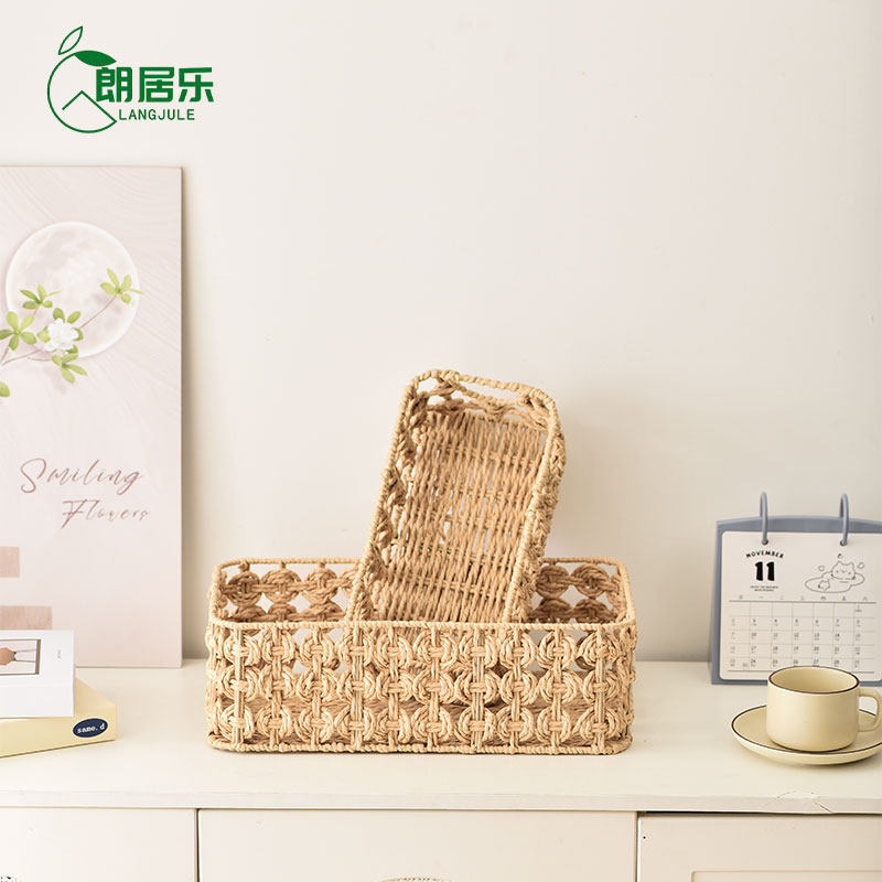 北欧轻奢手工编织仿藤收纳筐收纳盒家用桌面整理杂物筐收纳篮