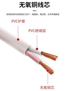 RV2VB电源线国标平行987线白色护套线2芯家用0.50.71515.5平.软芯