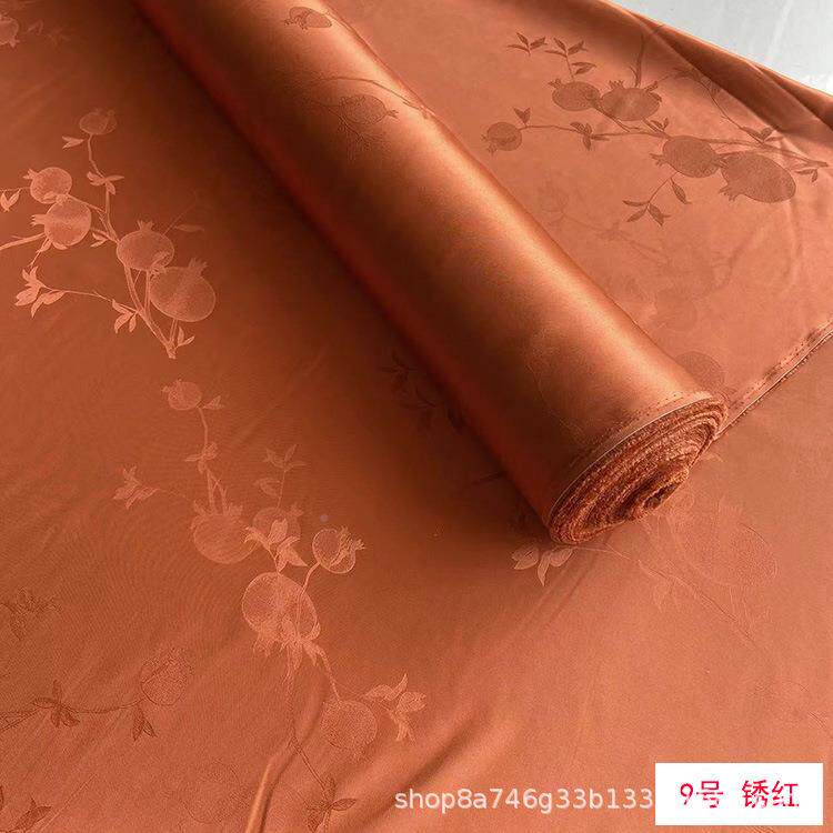 石榴式花19姆米缎面真丝罗面料新中汉服旗袍真丝布料丝绸面KYX花