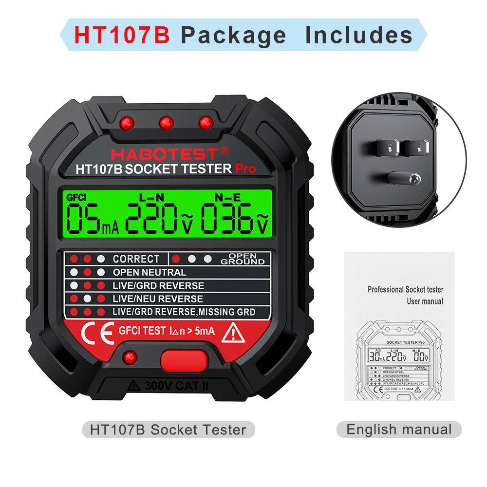 H1插07B座测试HT107B美仪验电器插座检测器零火地线检T测能多功相