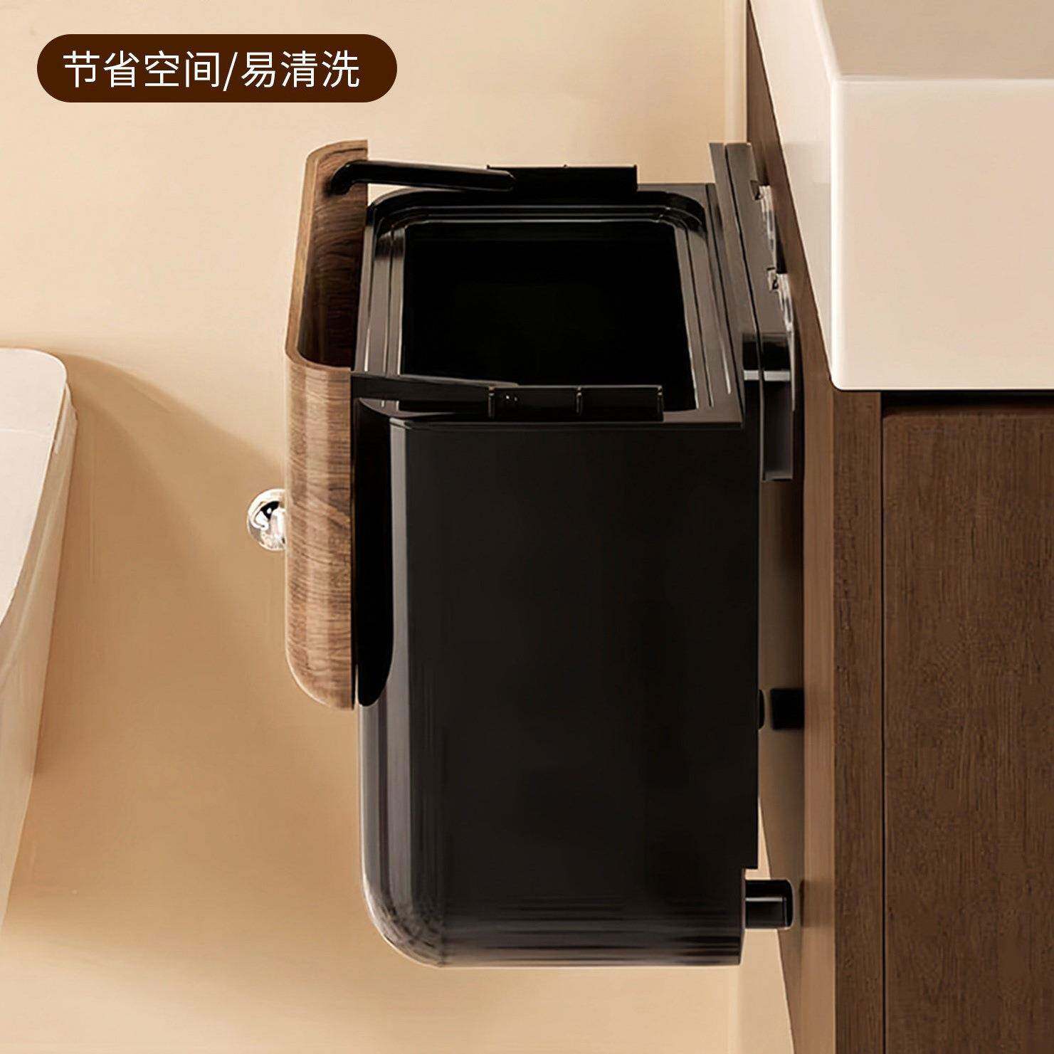 中古风房垃圾YM-7754-弯桶高家用挂厨式颜值木纹免腰大容量卫生间