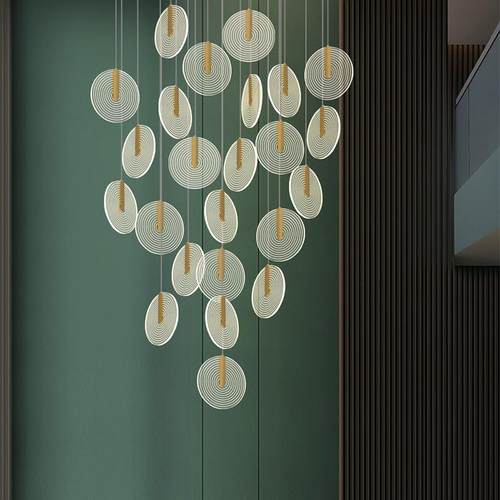 楼梯长吊灯现代简约大气北欧客餐厅灯楼道loft复式楼别墅旋转吊灯