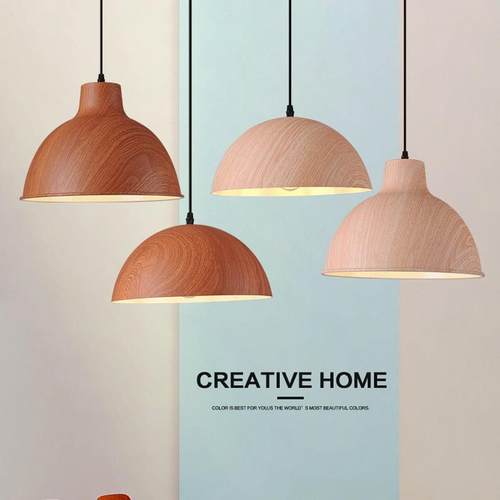 北欧简约餐厅工业风单头创意个性商场饭店店铺商用木纹灯罩吊灯