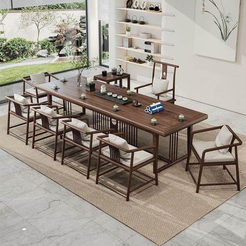 中式茶桌茶座椅一套酒店实木茶桌一桌五椅会所办公室原木茶室茶台