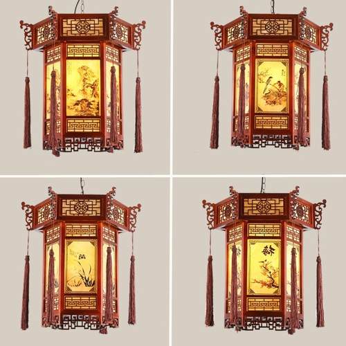 中式吊灯实木饭店茶楼包厢走廊羊皮灯宫廷寺庙仿古灯火锅店门口灯