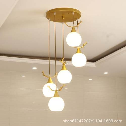 简约现代鹿角复式楼梯吊灯楼梯间灯客厅餐厅吊灯别墅旋转长吊灯具