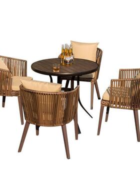 户外休闲藤编藤椅套合庭组院露台室外装餐露天防腐木网红塑30425