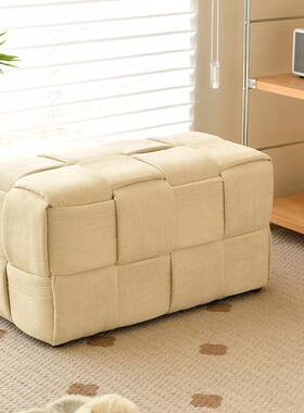 现代简约网红色小凳子家布用艺矮凳灯芯MNU绒花凳奶油风米白麻凳