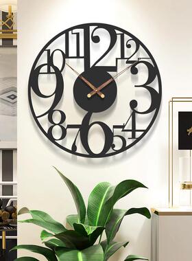 现代关手工铁艺VWH挂钟家用圆意形大钟数字创表玄时尚挂饰超静音