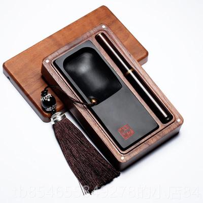 正品万石君 文创产品便携书画套装随身携带式歙砚 天储然原石高档