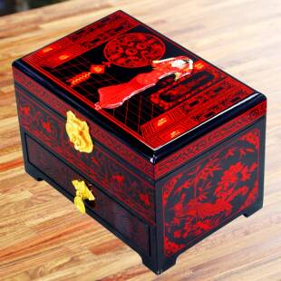 正品结彩婚陪嫁礼订金盒回礼提婚嫁妆盒礼盒复古木质平遥漆器首饰