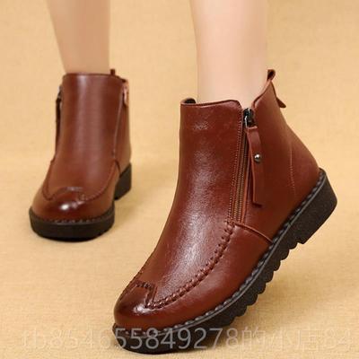 正品冬季妈妈鞋棉鞋加绒暖中短靴中保老年女鞋人平底防老滑软年底