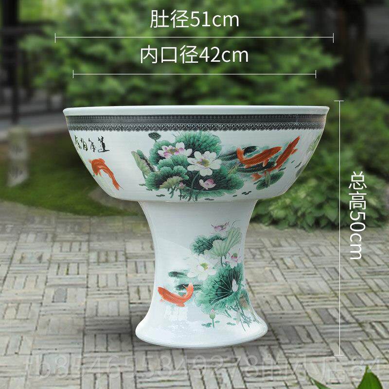 正品包邮德镇陶瓷景鱼缸金带瓷器底座花盆立柱式鱼缸莲睡碗莲鱼缸图片