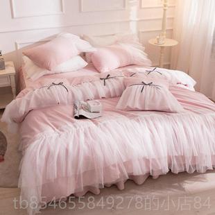 正品韩式ins公主风全棉四纯简约蕾棉丝花边被套床裙1套.8m床上用