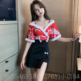 浴性感女性服装桑拿师制服修技身Look低胸吊带日本和服康按摩