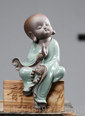 高档工创新中式意禅意小和尚摆件陶瓷家居装饰品客办公室茶道厅艺