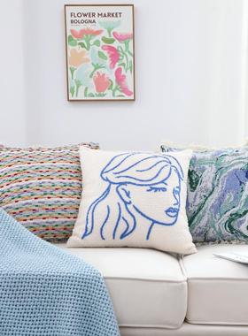 1VPR艺术蓝流苏抱枕套民宿样板间靠垫套客厅沙发床上靠枕飘窗腰靠