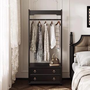 美式复古实木衣帽架家用卧室落地中古风法式床头黑色挂衣架