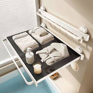 吸盘隐形可伸缩浴巾架卫生间浴室置物架浴室免打孔挂杆架子