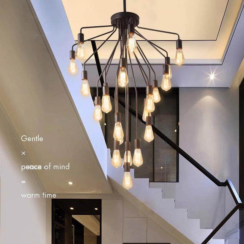 楼梯吊灯美式乡村复式楼客厅大堂灯楼中楼loft复古工业风别墅吊灯