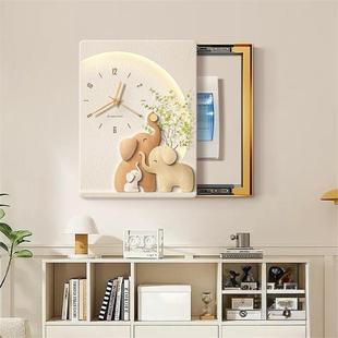 大象电表箱装饰画带钟表配电箱竖款遮挡时钟挂画电闸箱弱电箱壁画