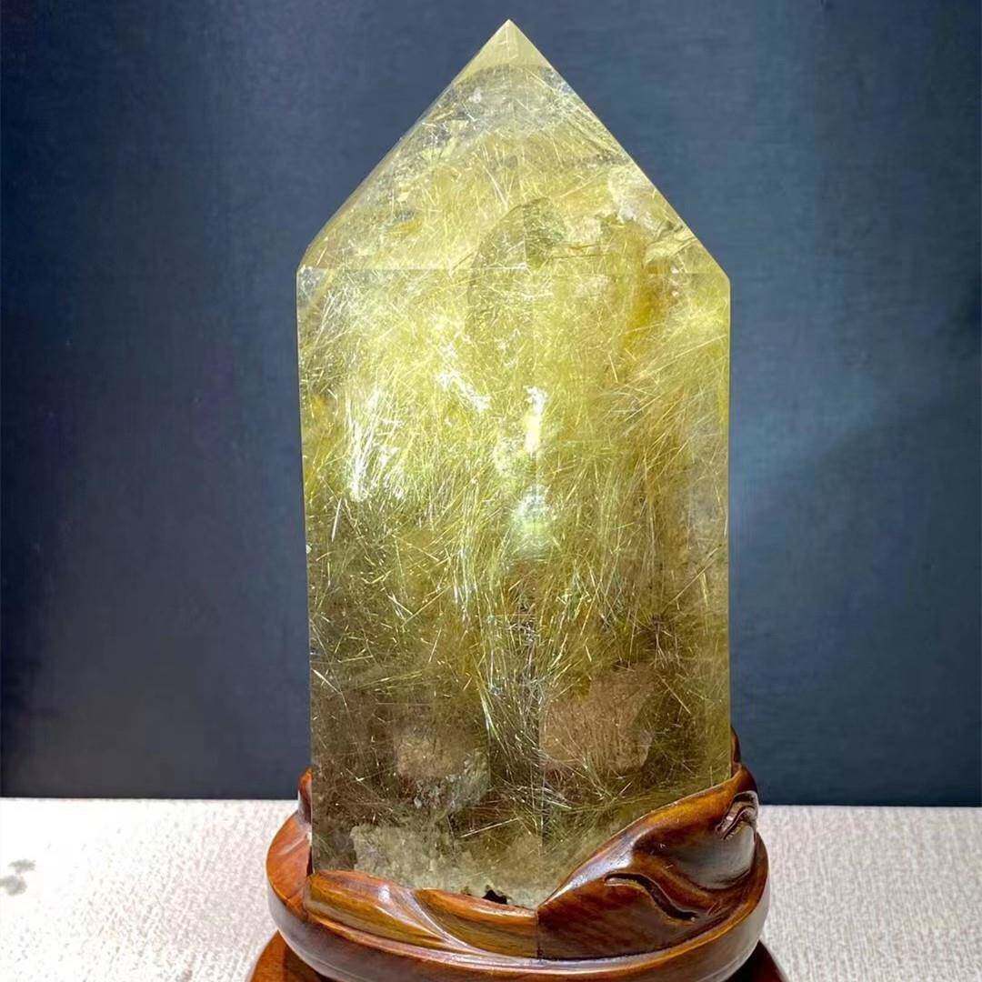 天然金发晶水晶柱钛晶花景石水晶原石顺发裸石发晶水晶原石摆件