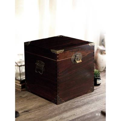樟木复古带锁盒子香樟木密码木箱木盒收纳木质实木储物箱子收纳盒
