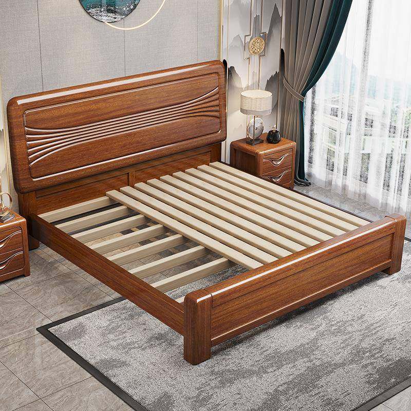 胡桃木全实木双人床现代简约1.8米主卧室经济型工厂直销婚床家具