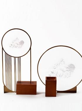 新中式桌面金属屏风艺术线条摆件样板间售楼处酒店玄关客厅装饰品