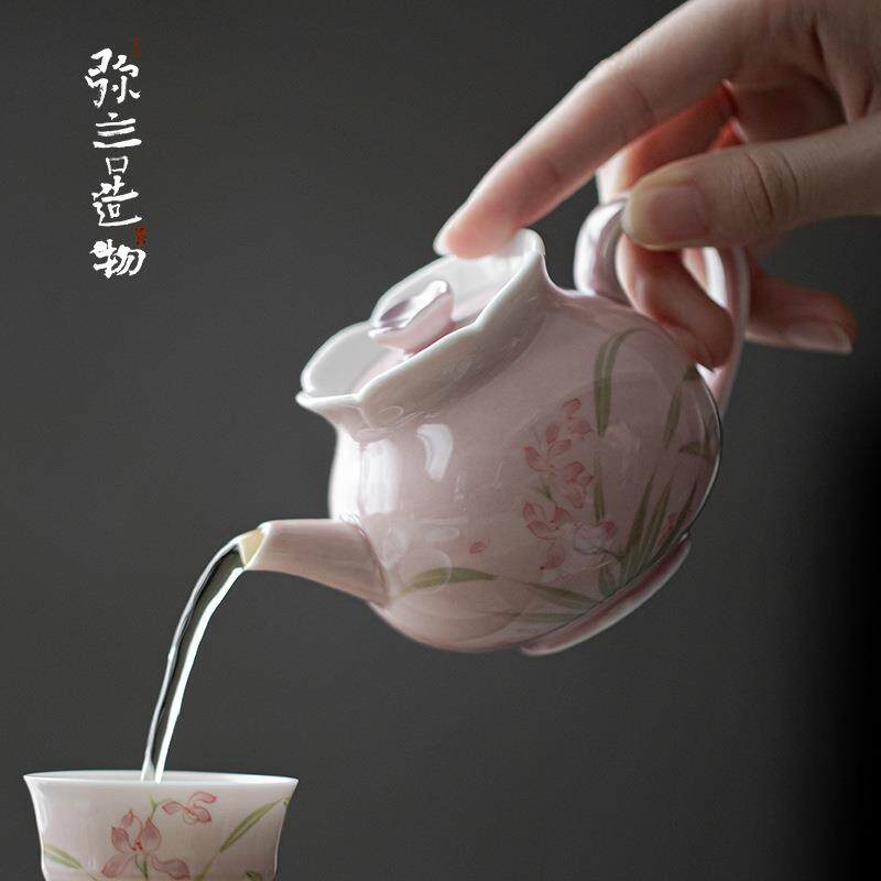 弥言手工陶瓷创意石榴茶壶纯手绘兰花泡茶壶单壶带过滤球孔功夫茶