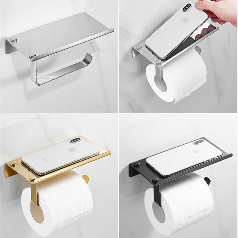 304不锈钢手机纸巾置物架免打孔卫生间厕所厕纸架浴室托盘卷纸架