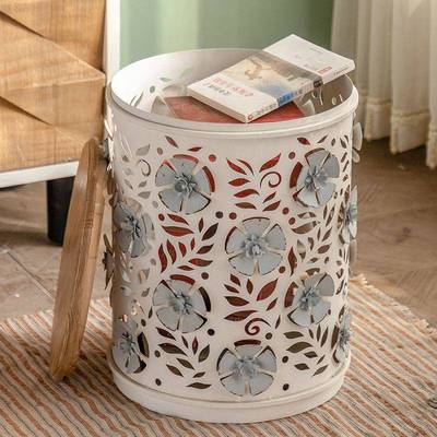 美式复古做2305H282旧铁收艺茶纳边几民小宿客厅卧室实木几小户型