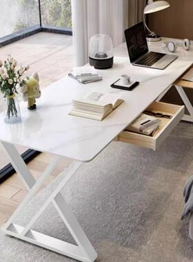 岩板长条4桌室靠墙书桌0cm双人阳台34562窄条桌卧女生风白色奶油