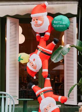 圣诞节装饰品户外充气爬场墙圣老诞人耶诞门头F97THHS8布氛围挂饰