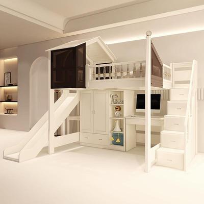 树屋儿童床实实木儿T1013童上木下高床公主铺两低栏层护城堡公主