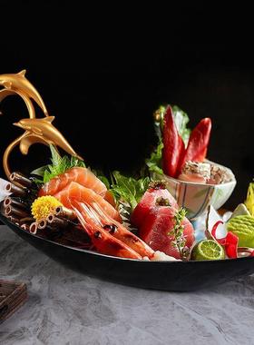 高山流水叶金枝HCW玉端创意刺身专拼用三文鱼刺身海鲜干生雕盘冰