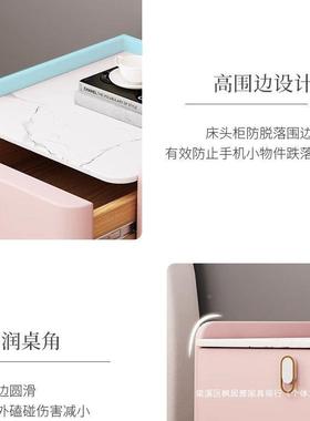 实木简现FZP代卧室岩板床女头柜家用儿童卧室床孩边柜拼色储物约