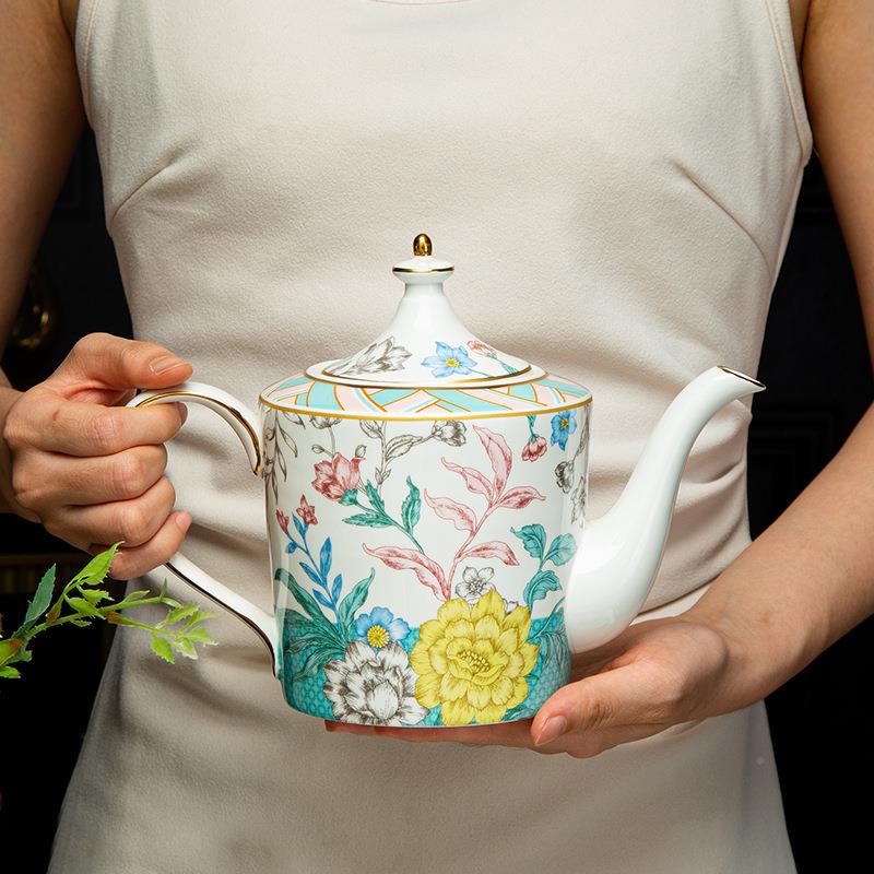 值时尚田园骨瓷水冷壶37434家用泡茶壶绿风茶荞麦茶壶高颜水果花