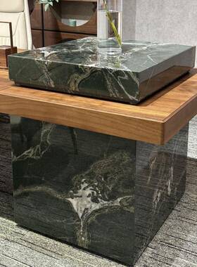 意式空奢岩板茶桌北美黑胡桃木岛轻台茶IDR桌约现代茶间茶简桌椅