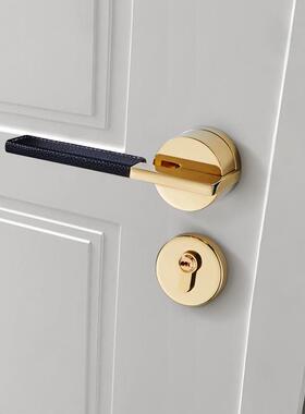 室门锁磁吸静72F99-11音现代内约卧室门锁金色轻房间木简门锁家用