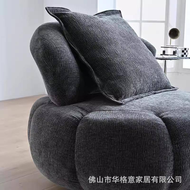 法式复南瓜单人古KQL沙发客厅复古灰沙发椅奶油色系卧室沙椅小简