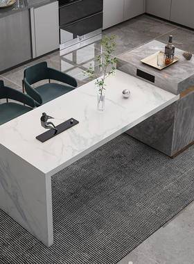 白色漆个性岩岛板中台餐ZGS桌极简现吧代一体开放式台大板烤简约