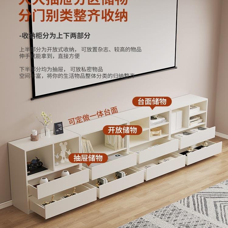 实木白色矮用书柜电视约柜一体自由组合收纳柜现代简家客厅物储FS