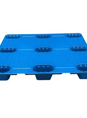 加厚吹塑九脚托盘仓储塑地胶台地卡板板栈蓝色四面进叉吹塑托盘塑