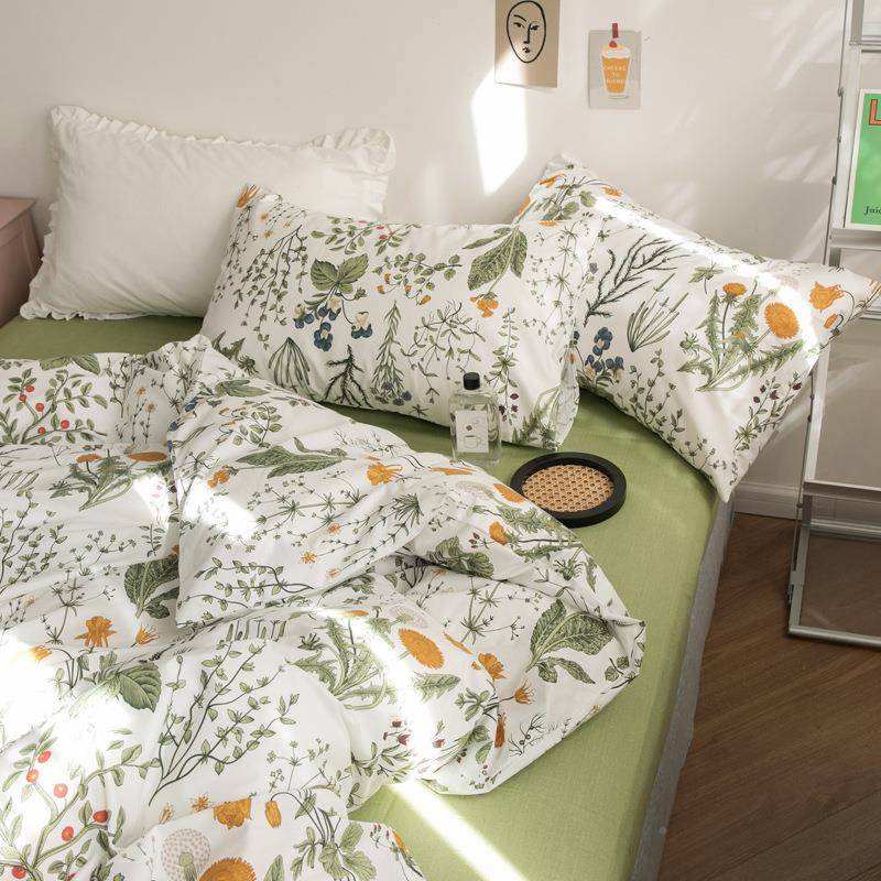 美式田园风1纯纯棉四件0全棉四件套柔软棉床上用品1.80米床款笠床