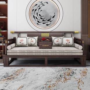 新HRM式 乌金木罗床客一厅折叠小户型体两用实木汉可推拉中伸缩沙