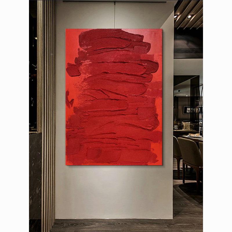 丰YX.手绘油画552《喜》厚肌理尚装顺饰画H凹凸抽象画红色系玄关