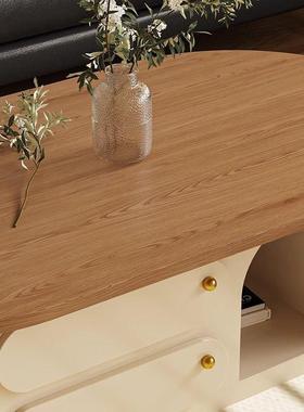 法式原木风实茶几厅家用现形木代简约圆81502茶客几桌轻奢