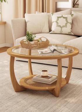 璃家代用茶几茶桌茶台小户型轻奢53154现卧坐地阳台圆形玻客厅室