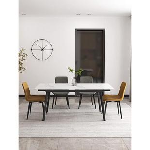 拉伸餐桌现代椅简约家用小缩户型可伸折叠岩组板餐桌合意式轻奢长